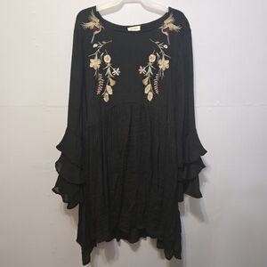 Embroidered Black Long Sleeve Dress